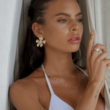 Melati Flower Earrings - Drop Earrings, flower, gemstone, Gold, statement, statement earrings - La Musa Jewellery