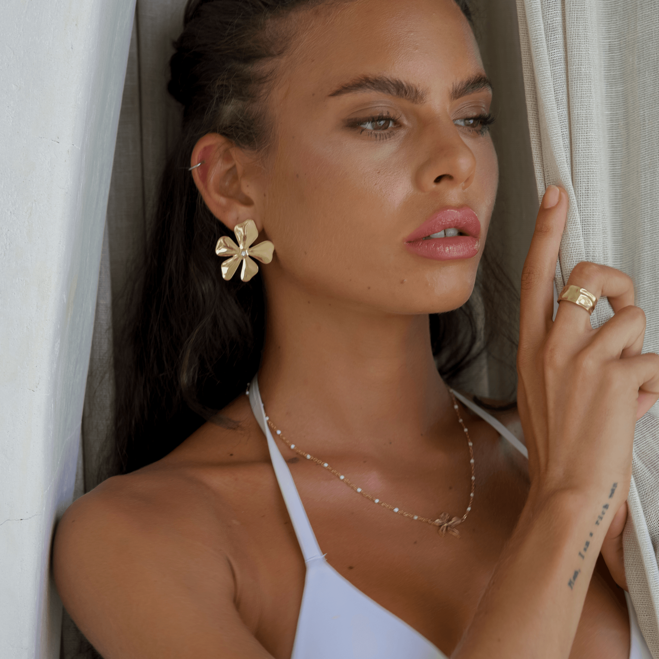 Melati Flower Earrings - Drop Earrings, flower, gemstone, Gold, statement, statement earrings - La Musa Jewellery