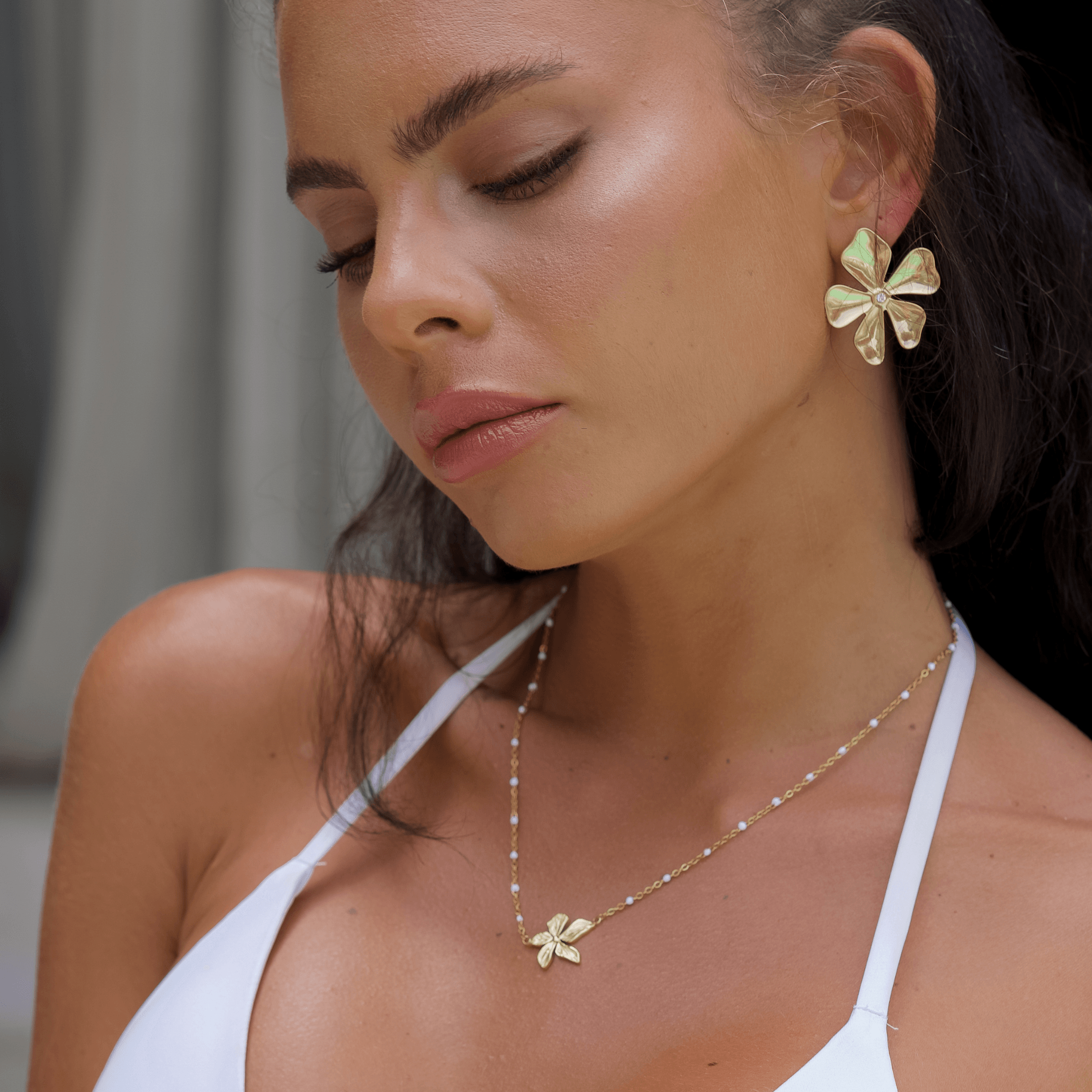 Melati Flower Earrings - Drop Earrings, flower, gemstone, Gold, statement, statement earrings - La Musa Jewellery