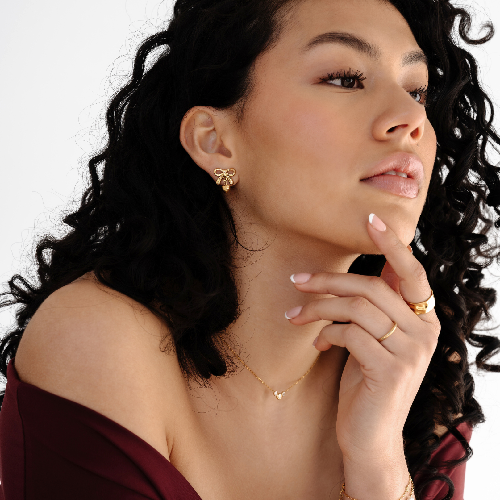 Lovely Heart and Bow Earrings Gold - gold stud earrings - La Musa Jewellery