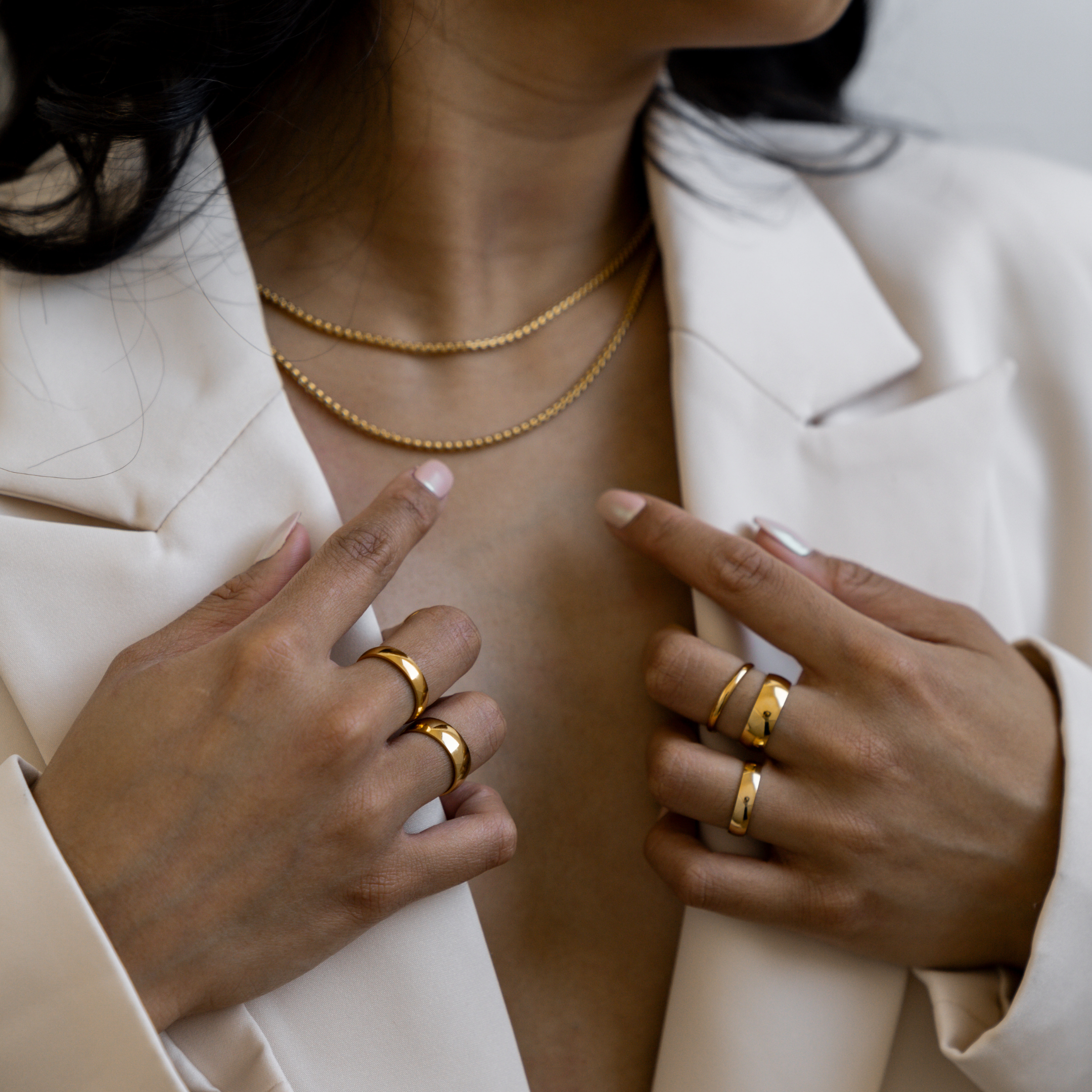 Minimalist Ring Gold - thin, thick and chunky band rings - waterproof jewellery- La Musa Jewellery