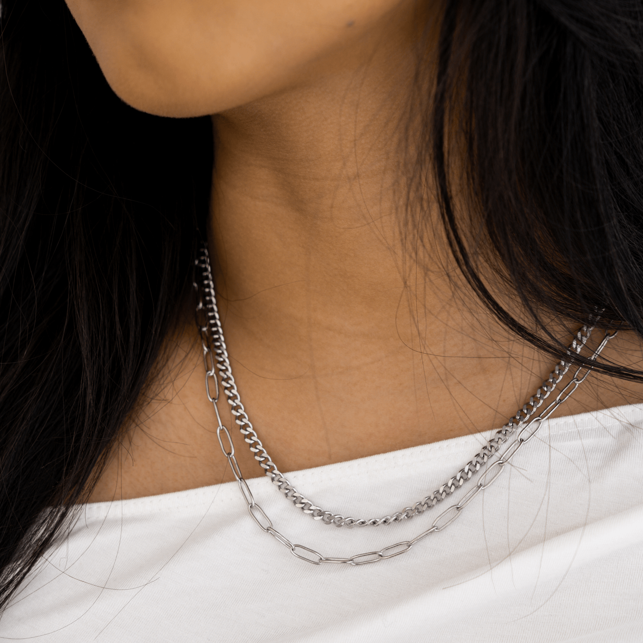 Perfect Pair Necklace Silver - double layered chain necklace - waterproof jewellery - La Musa Jewellery