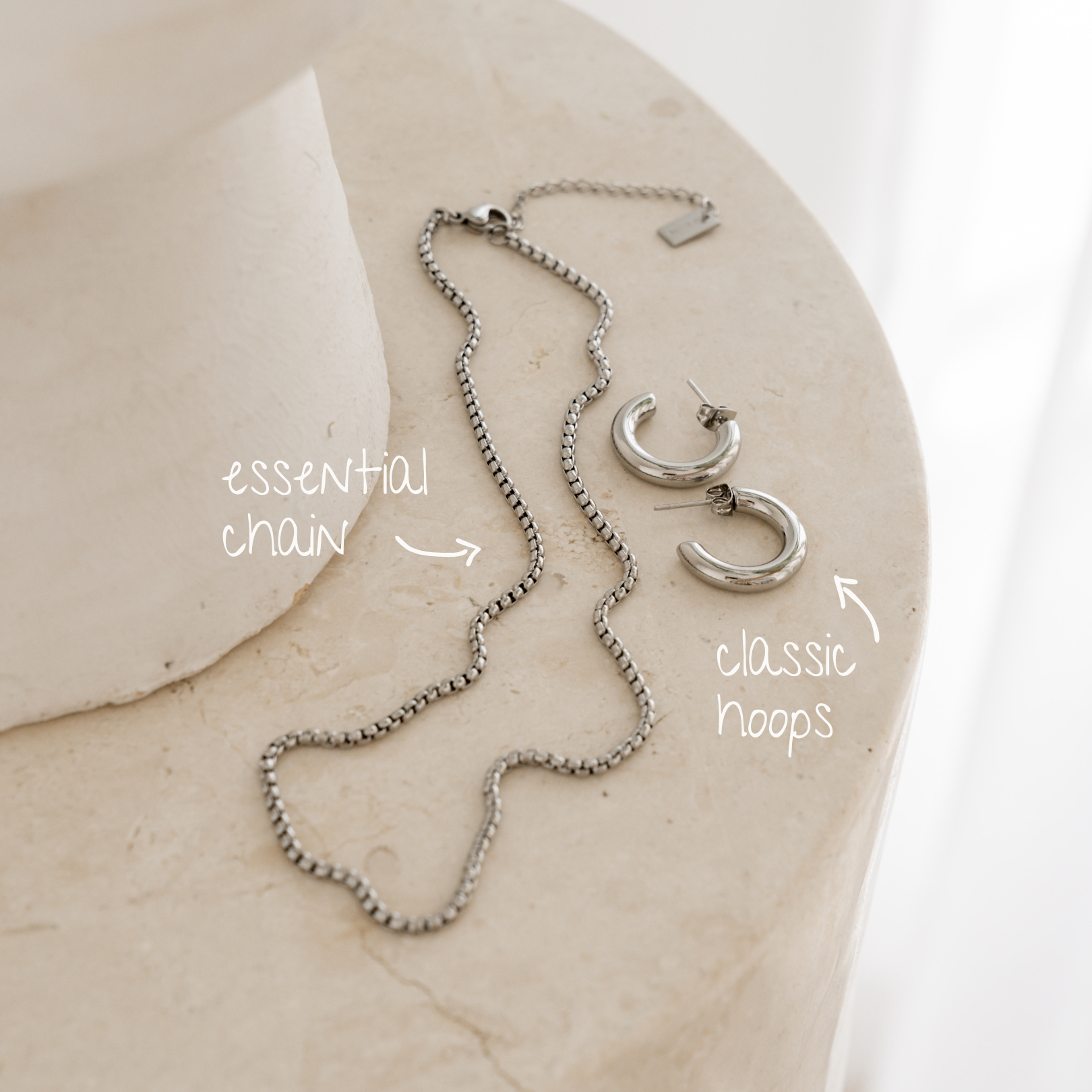 The Classics Set Silver - silver hoop earrings and silver chain necklace - La Musa Jewellery