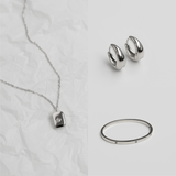 The Essentials Set Silver - silver pendant necklace, silver bangle bracelet and silver hoop earrings jewellery set - La Musa Jewellery