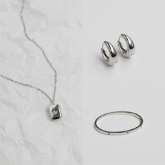 The Essentials Set Silver - silver pendant necklace, silver bangle bracelet and silver hoop earrings jewellery set - La Musa Jewellery