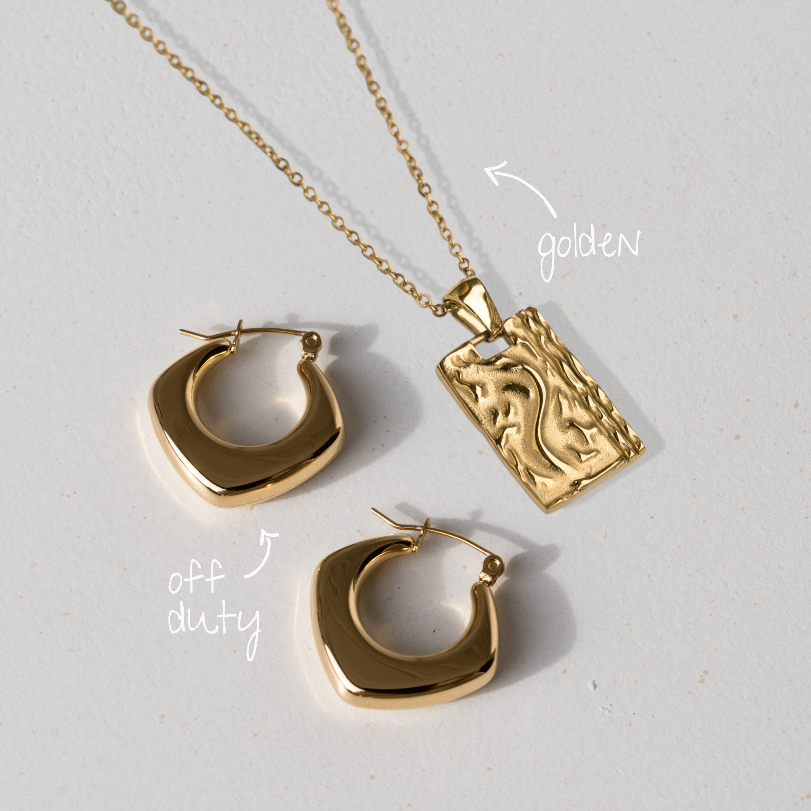 The Golden Set - Gold pendant necklace and gold hoop earrings jewellery set - La Musa Jewellery