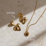 The Heart Set - gold heart stud drop earrings and heart pendant necklace jewellery set - La Musa Jewellery