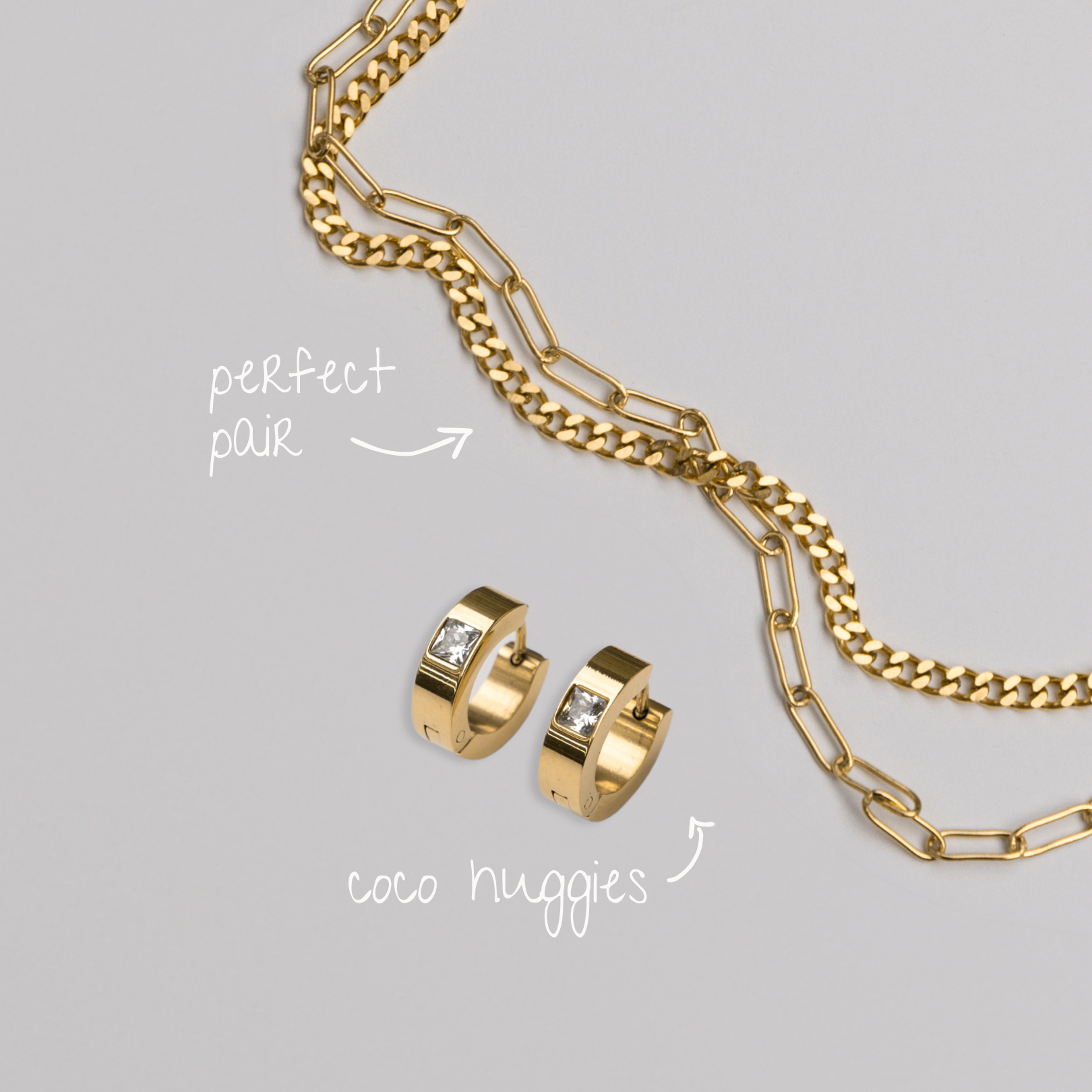 The Perfect Set - gold huggie earrings and gold layered chain necklace jewellery set - La Musa Jewellery