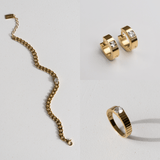 The Princess Set - gold chain bracelet, gold huggie earrings and gold ring jewellery set - La Musa Jewellery