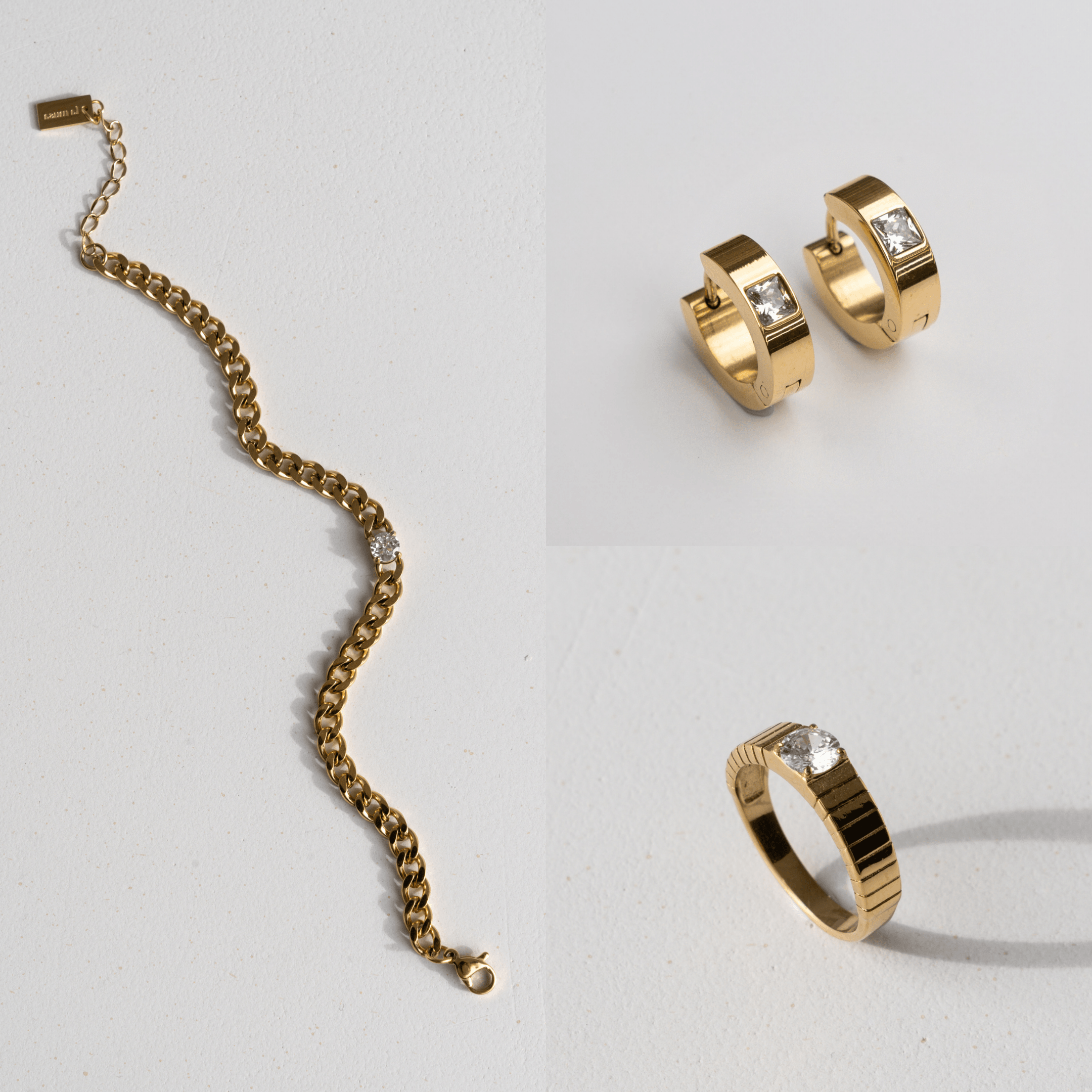 The Princess Set - gold chain bracelet, gold huggie earrings and gold ring jewellery set - La Musa Jewellery