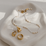The Summer Set - gold pearl necklace, earrings and ring jewellery set - waterproof jewellery - La Musa Jewellery