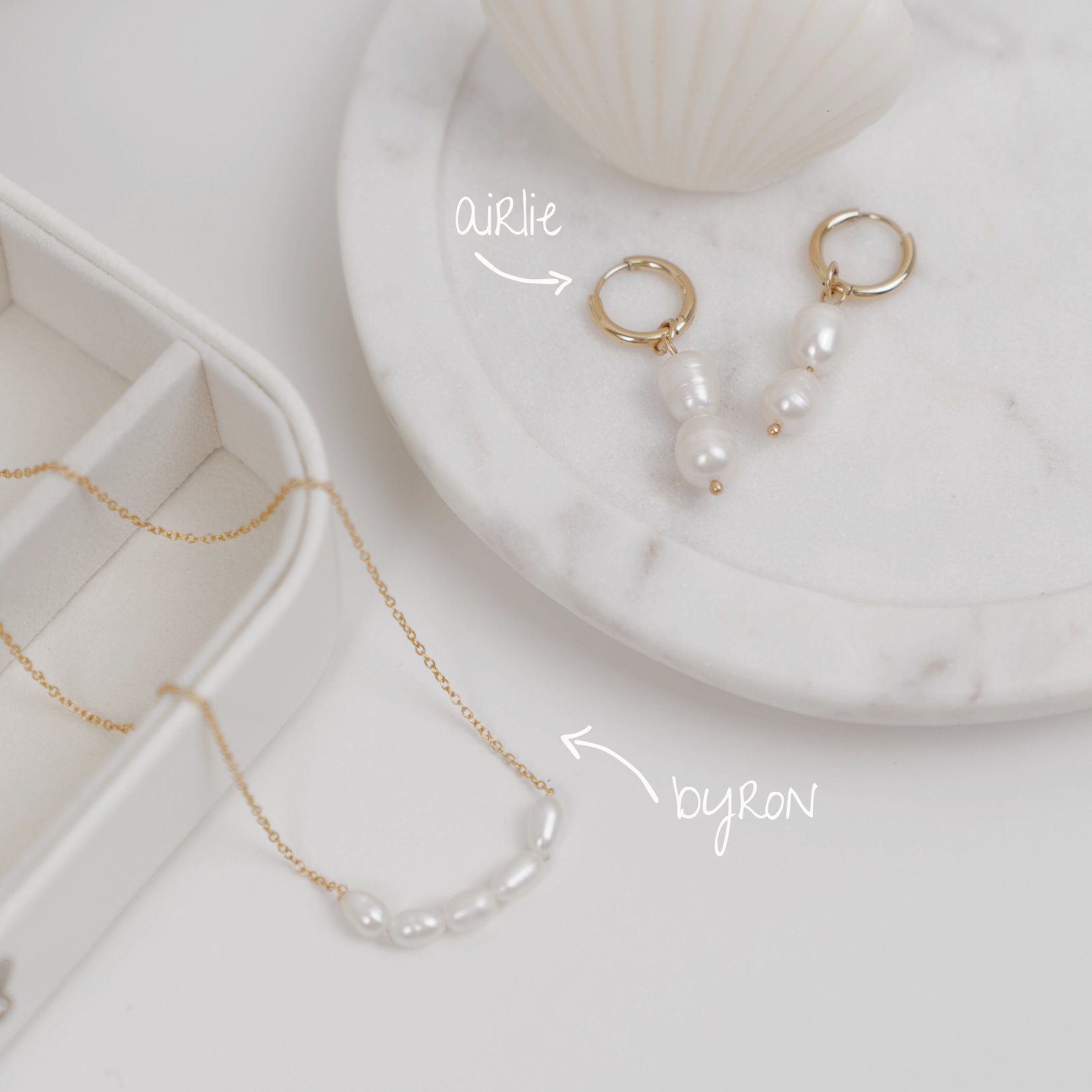The Airlie Pearl Set - pearl drop huggie earrings and pearl necklace jewellery set - La Musa Jewellery
