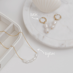 The Airlie Pearl Set - pearl drop huggie earrings and pearl necklace jewellery set - La Musa Jewellery