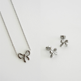 The Baby Bows Set Silver - silver bow necklace and silver bow stud earrings jewellery set - La Musa Jewellery