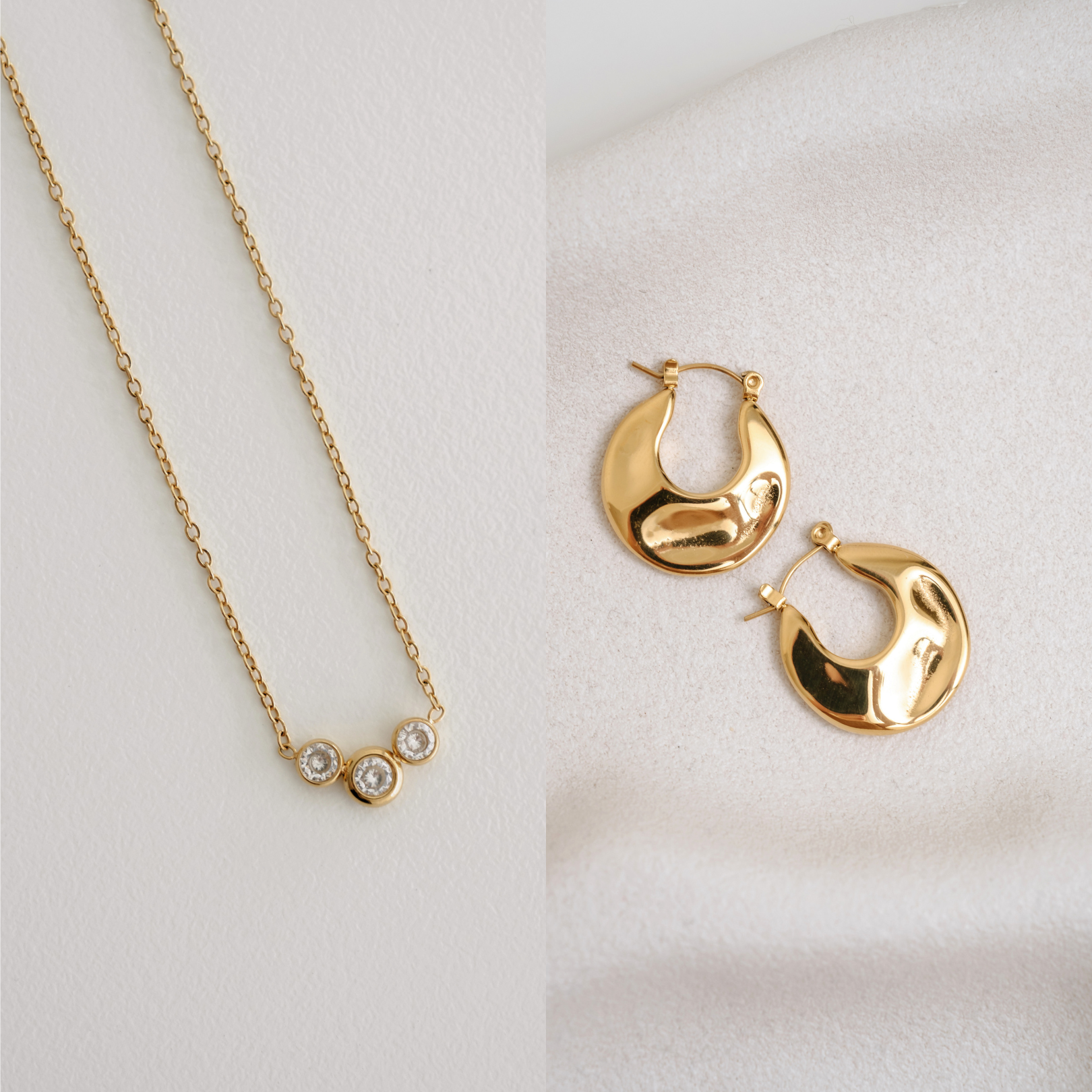 The Champagne Set - Gold earrings and dainty zirconia gemstone necklace jewellery set - La Musa Jewellery