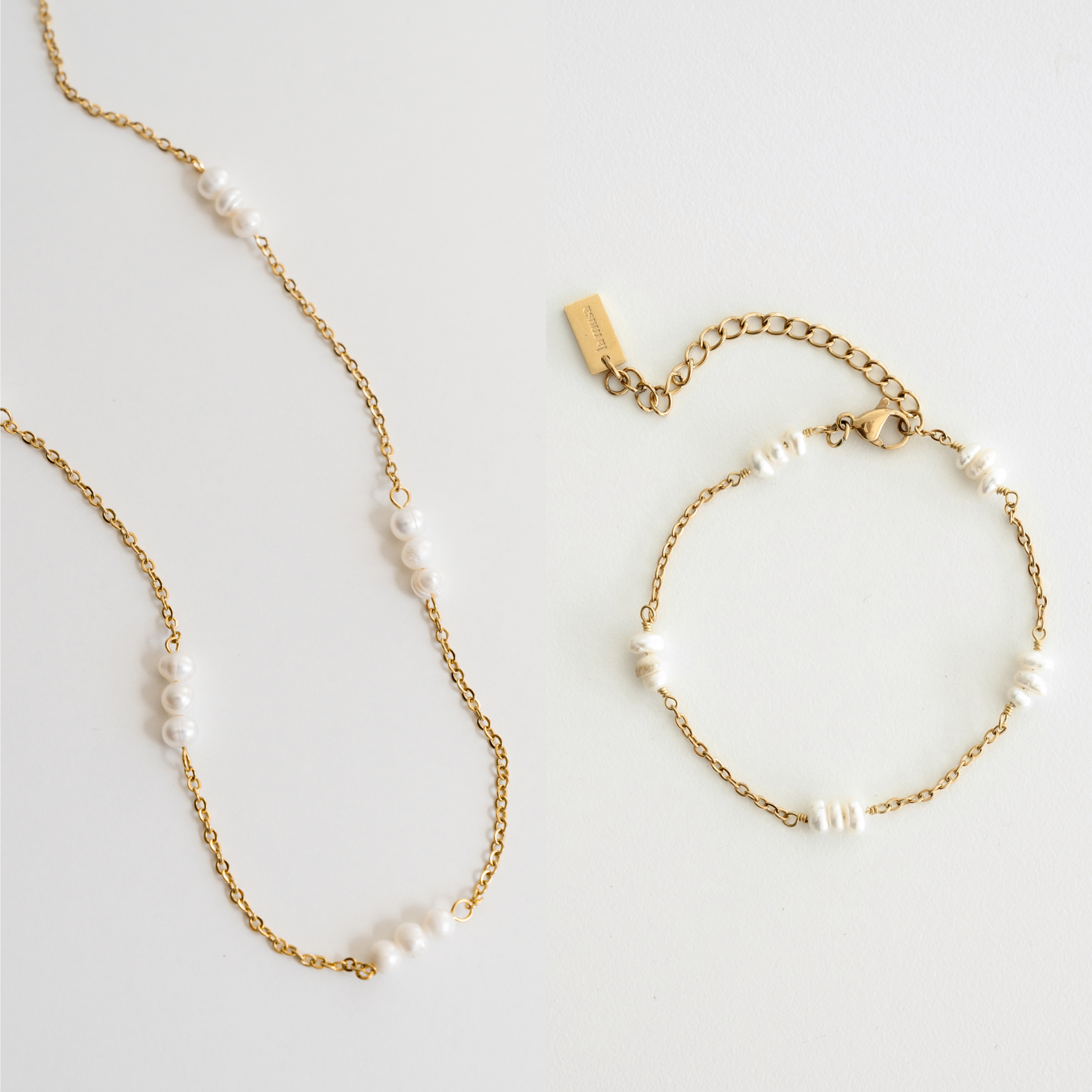 The Pearlescent Set - pearl necklace and pearl bracelet jewellery set - La Musa Jewellery