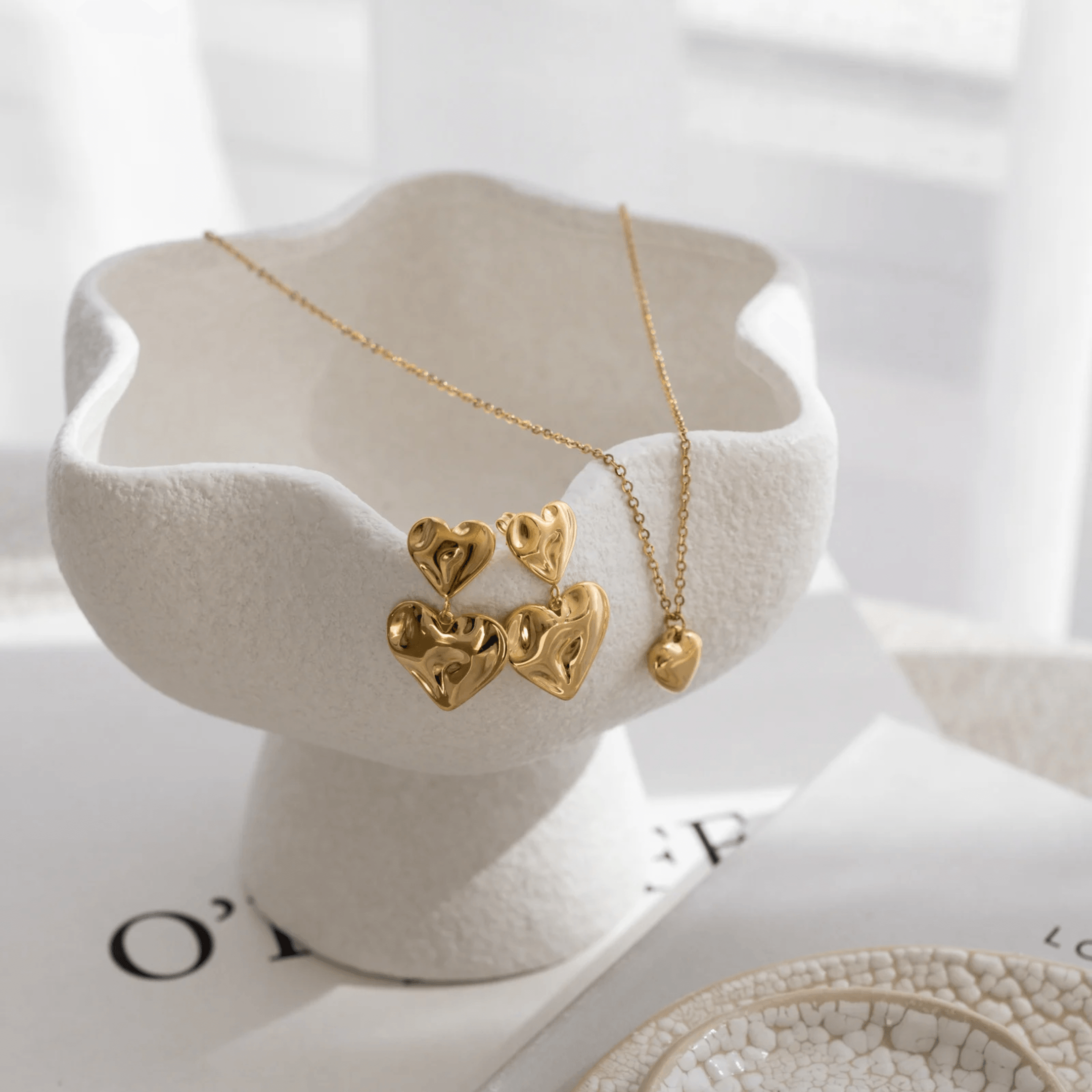 Asmara Heart Earrings - Gold - Drop Earrings, Gold, statement earrings - La Musa Jewellery