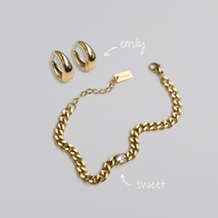 The Sweet Set - gold hoop huggie earrings and gold chain bracelet jewellery set - La Musa Jewellery