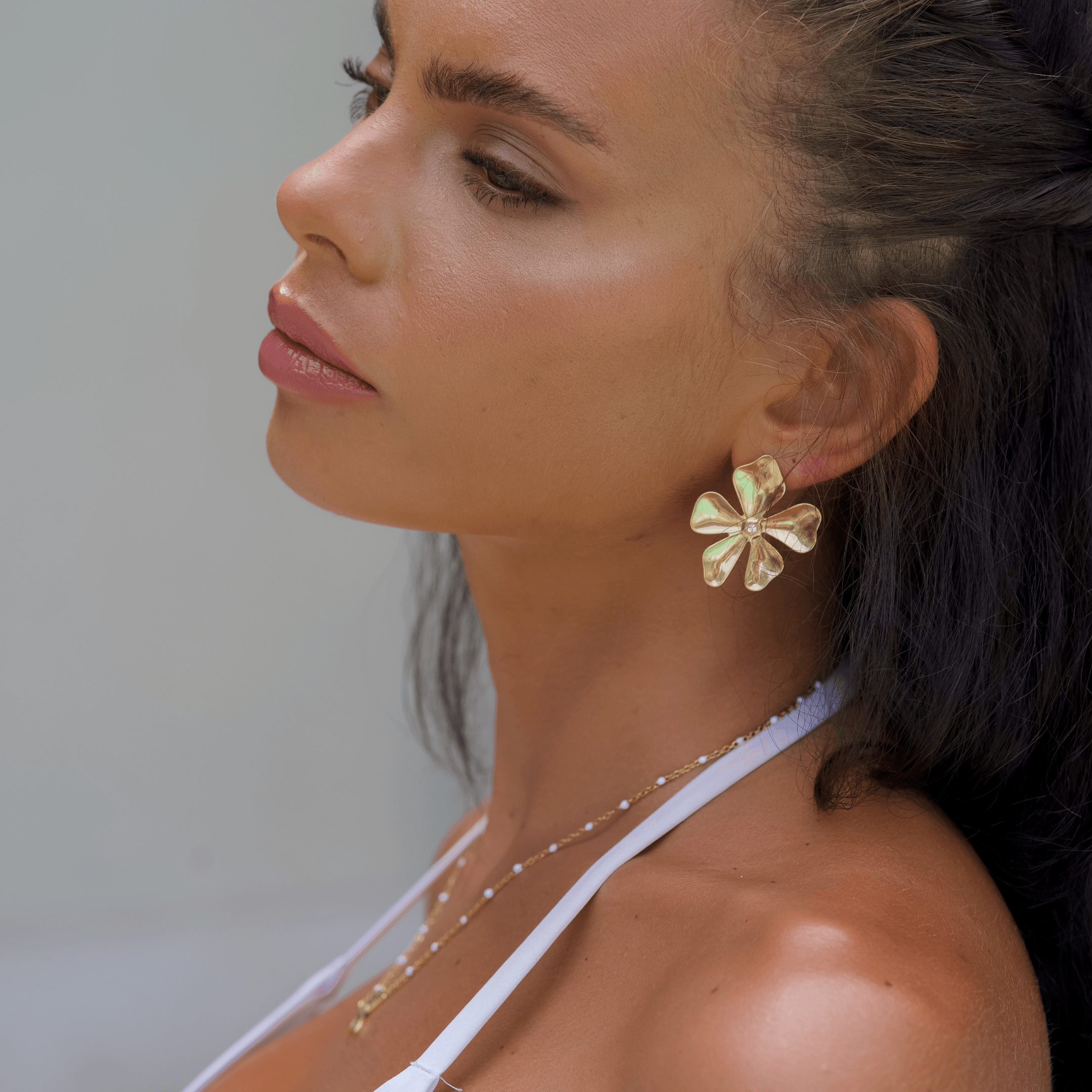 Melati Flower Earrings - Drop Earrings, flower, gemstone, Gold, statement, statement earrings - La Musa Jewellery