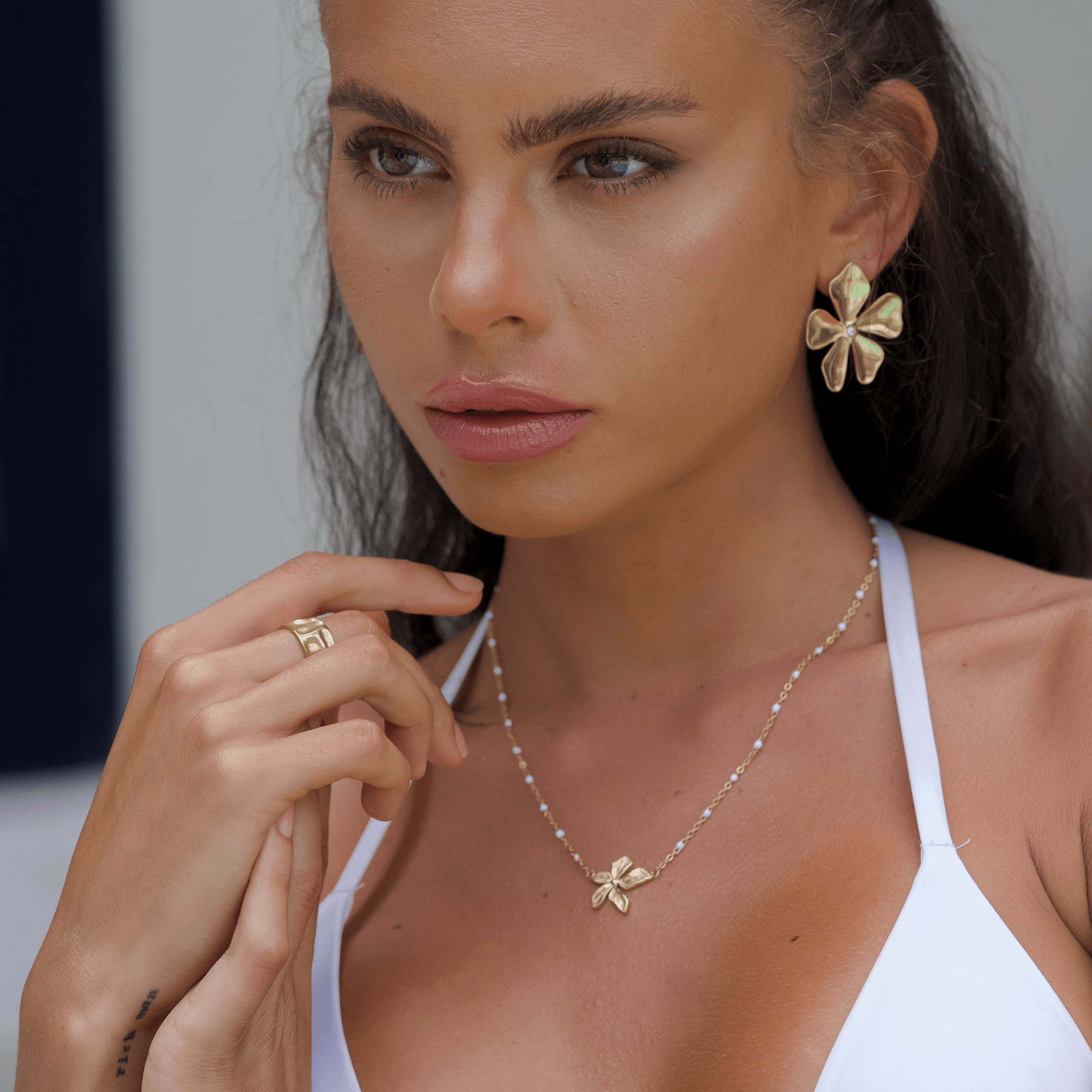 Melati Flower Necklace - gold beaded chain pendant charm necklace for women - waterproof jewellery australia - La Musa Jewellery