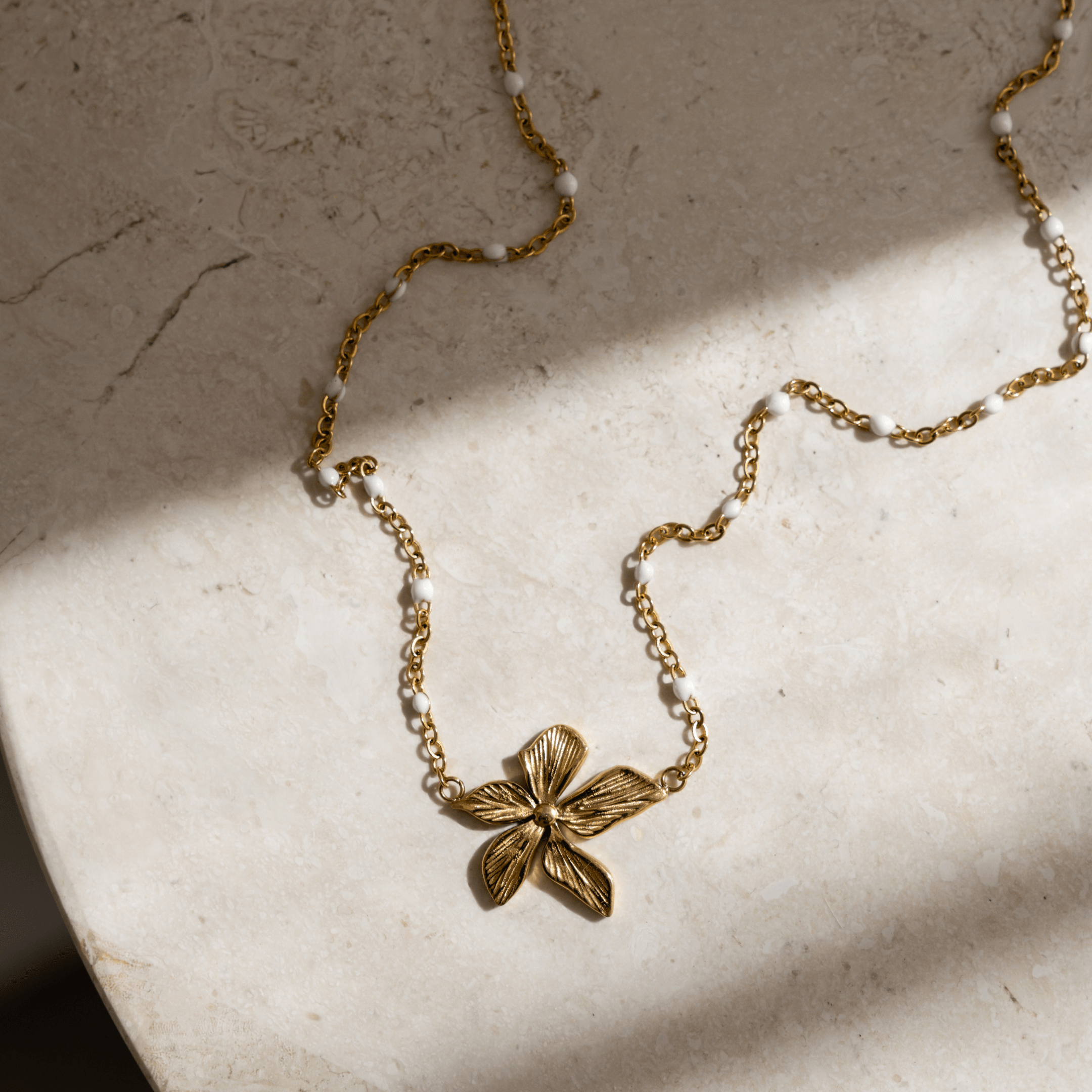 Melati Flower Necklace - gold beaded chain pendant charm necklace for women - waterproof jewellery australia - La Musa Jewellery