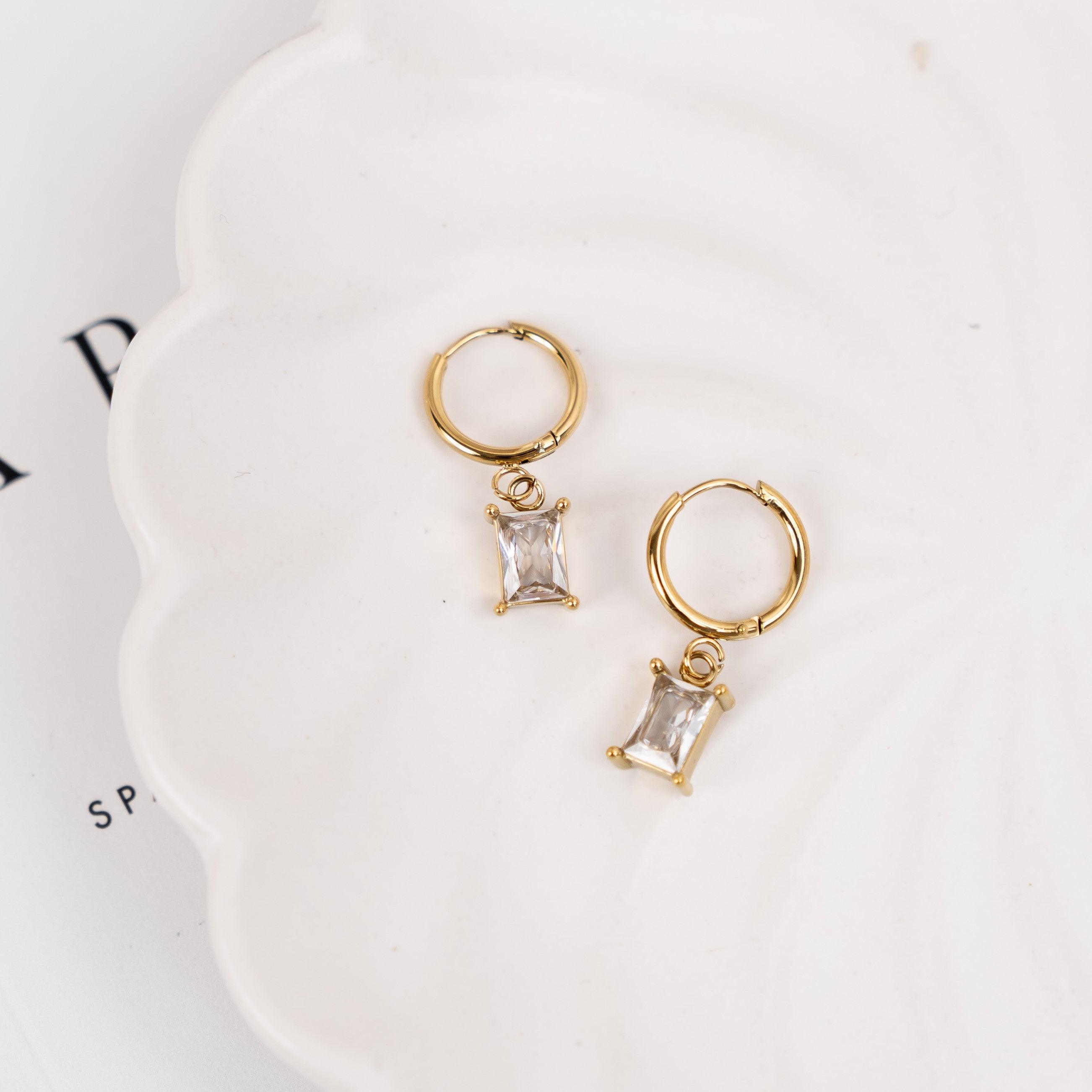 Kiara Huggie Earrings White - gemstone huggie earrings - gold huggies - waterproof jewellery - La Musa Jewellery