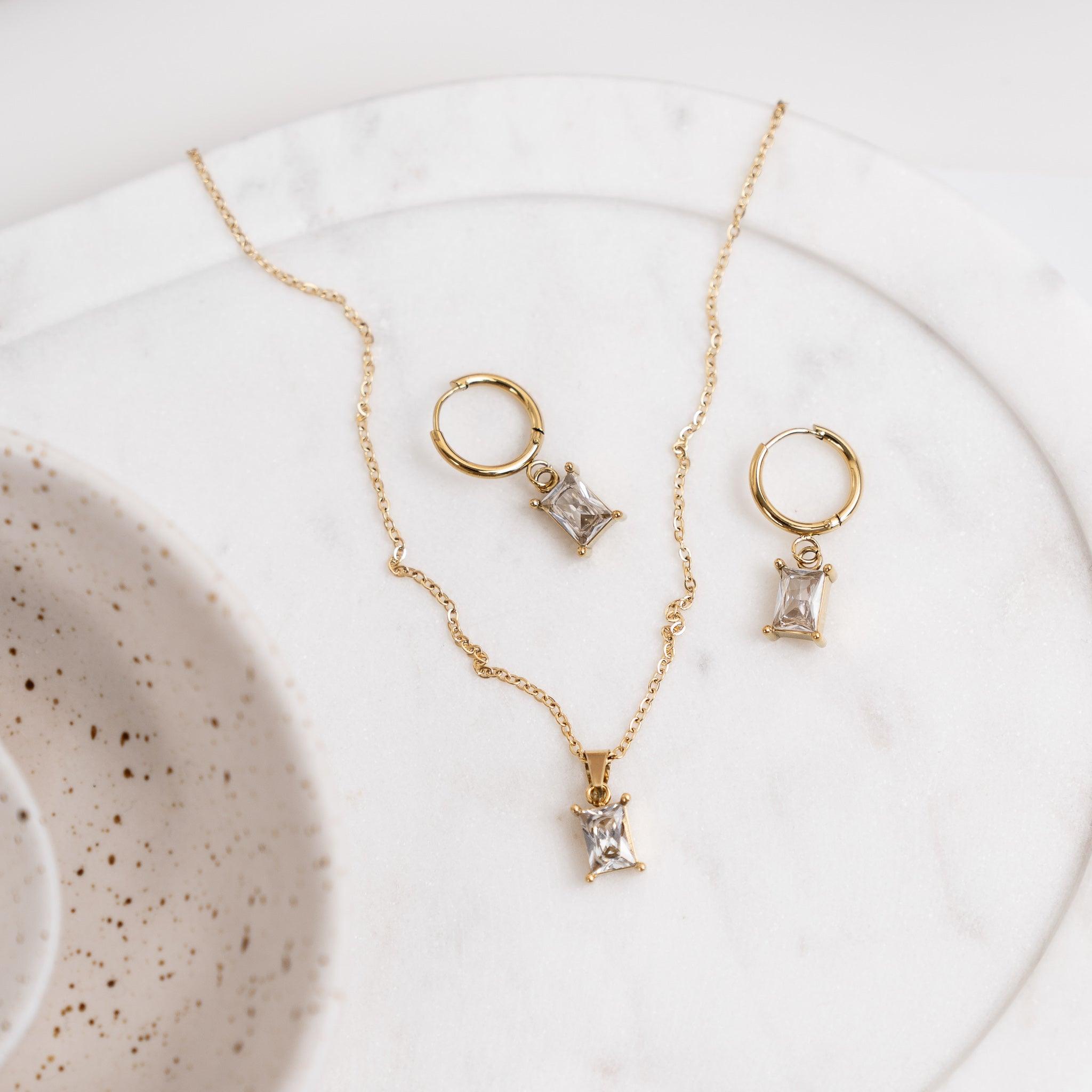 Kiara Huggie Earrings White - gemstone huggie earrings - gold huggies - waterproof jewellery - La Musa Jewellery