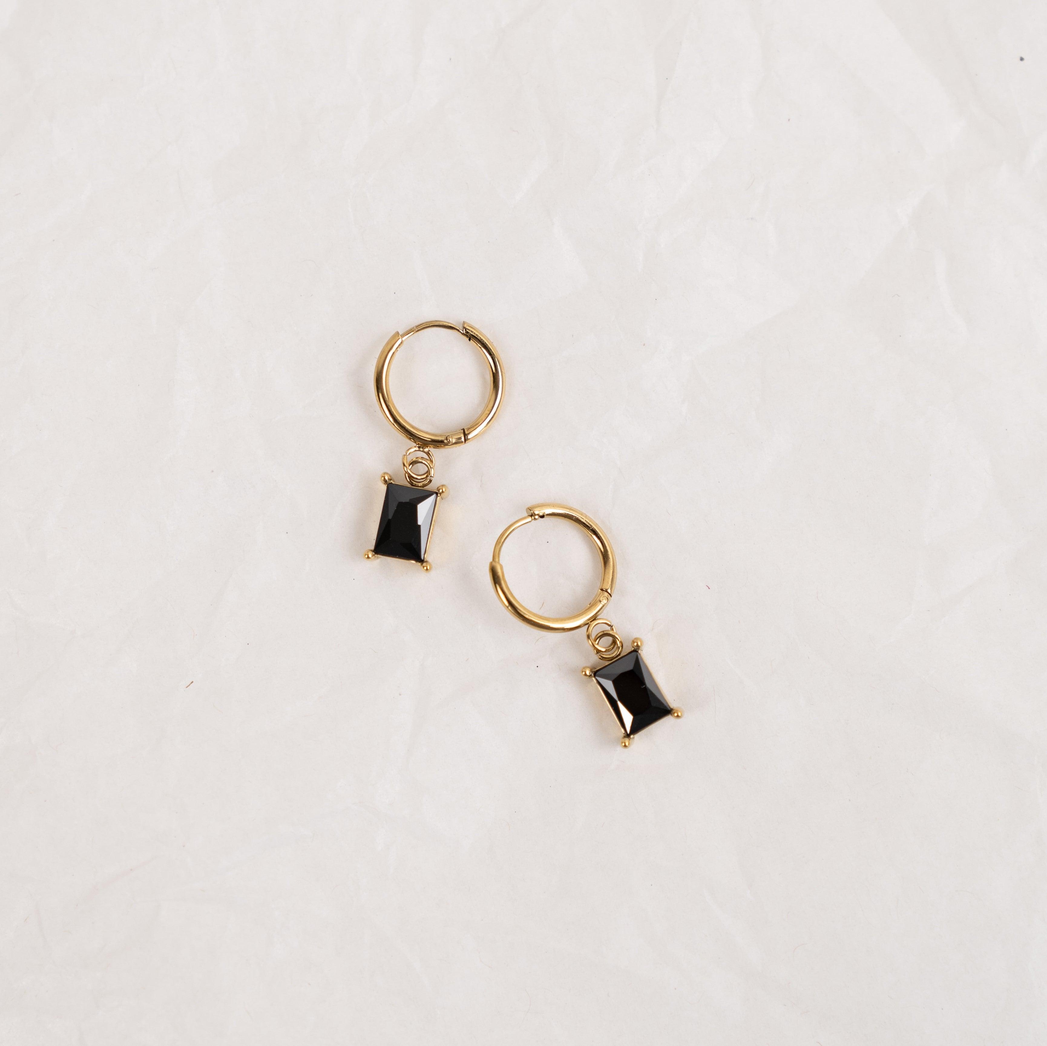 Kiara Huggie Earrings Black - gemstone huggie earrings - gold huggies - waterproof jewellery - La Musa Jewellery