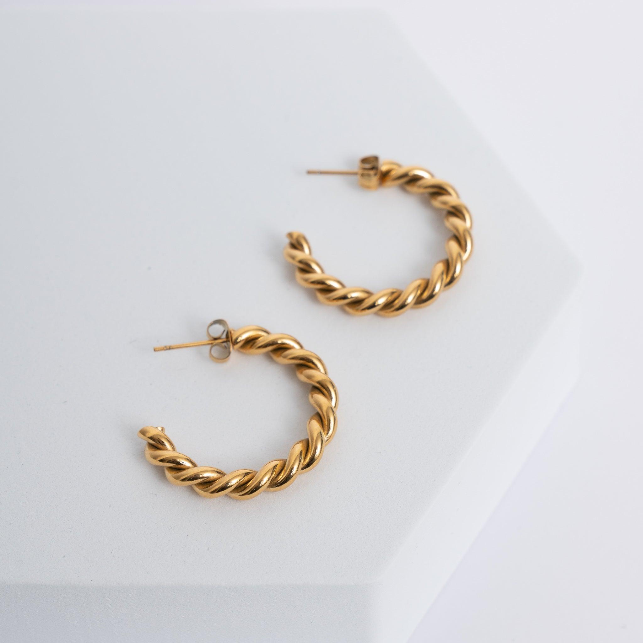 Gold Rope Hoop Earrings - Waterproof Jewellery - La Musa Jewellery