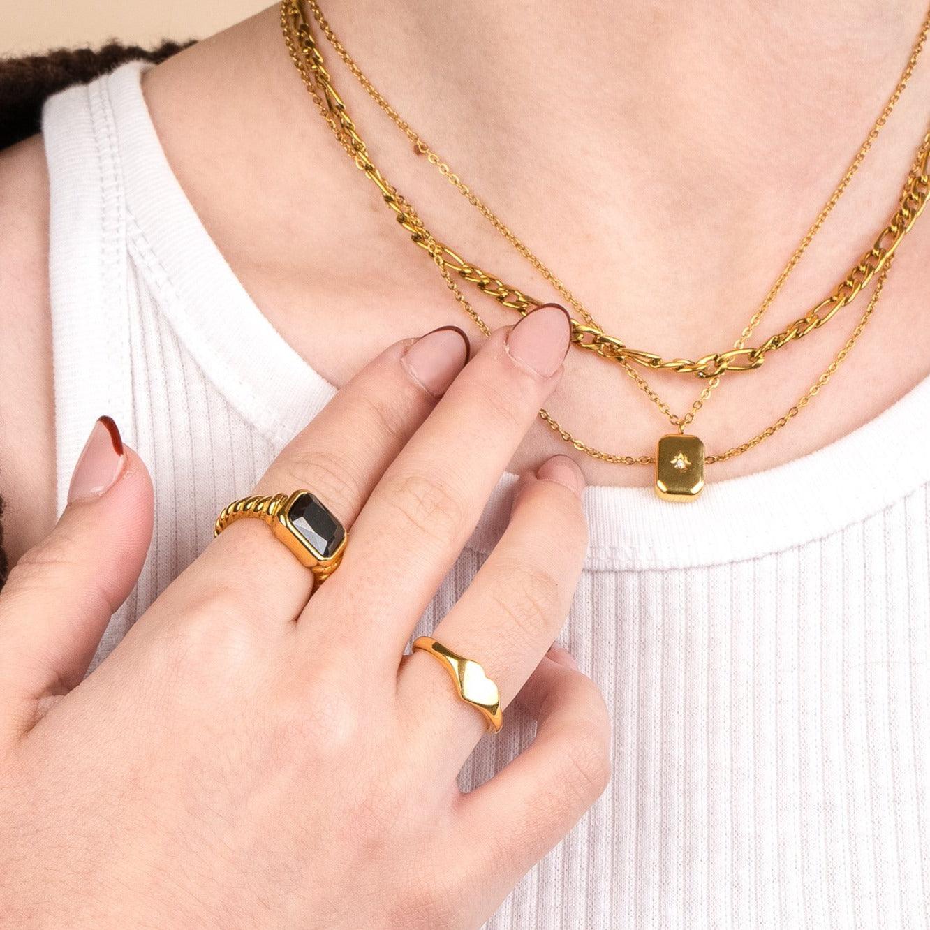 Gemstone Twist Ring | Heart Signet Ring | Chloe Pendant Necklace | Double Chain Necklace | La Musa Jewellery